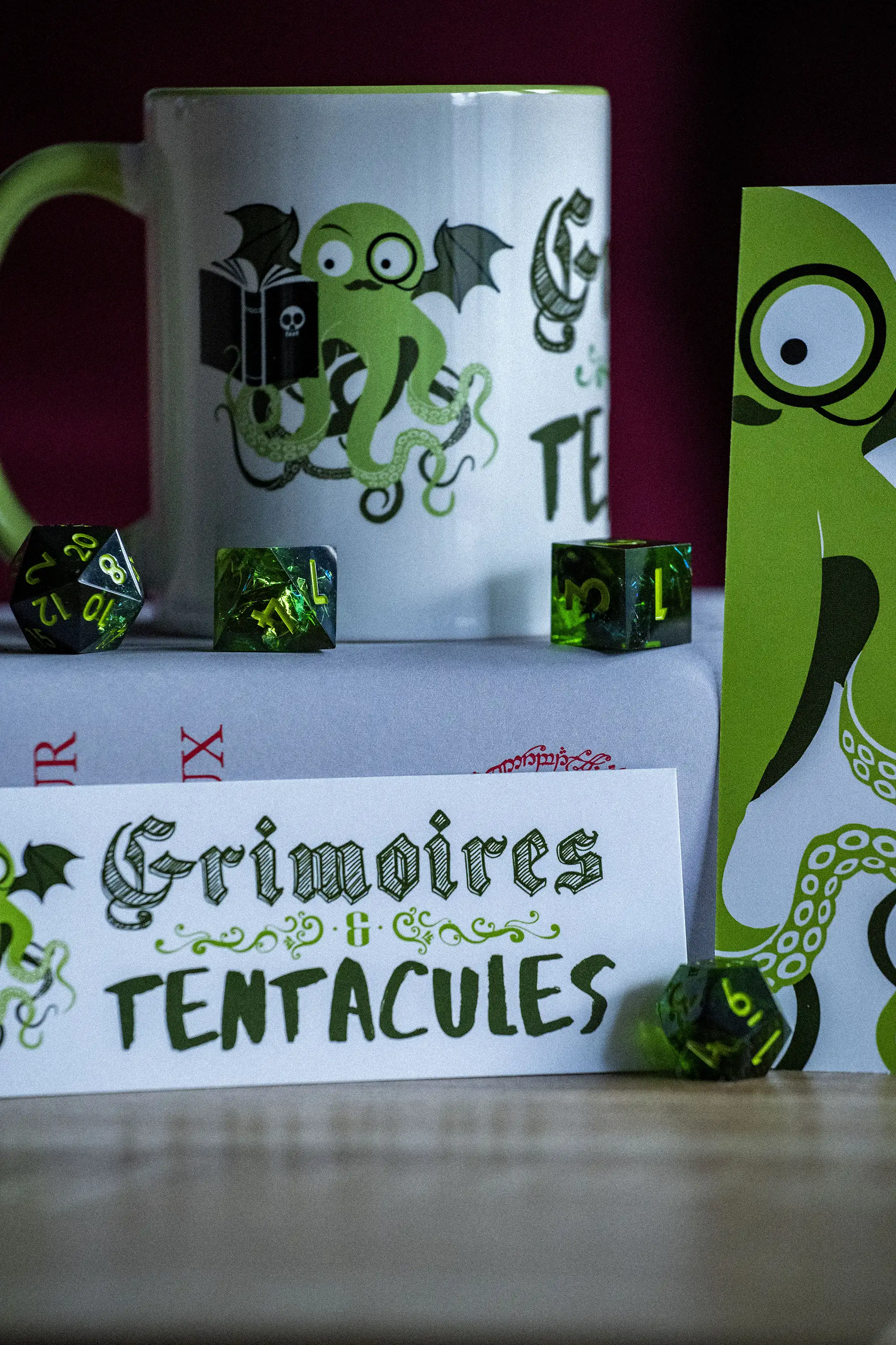 grimoire et tentacules, d20, marque page